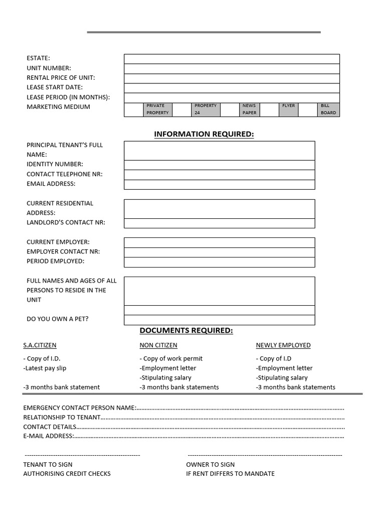 Tenant Application Form for Rental Unit | PDF
