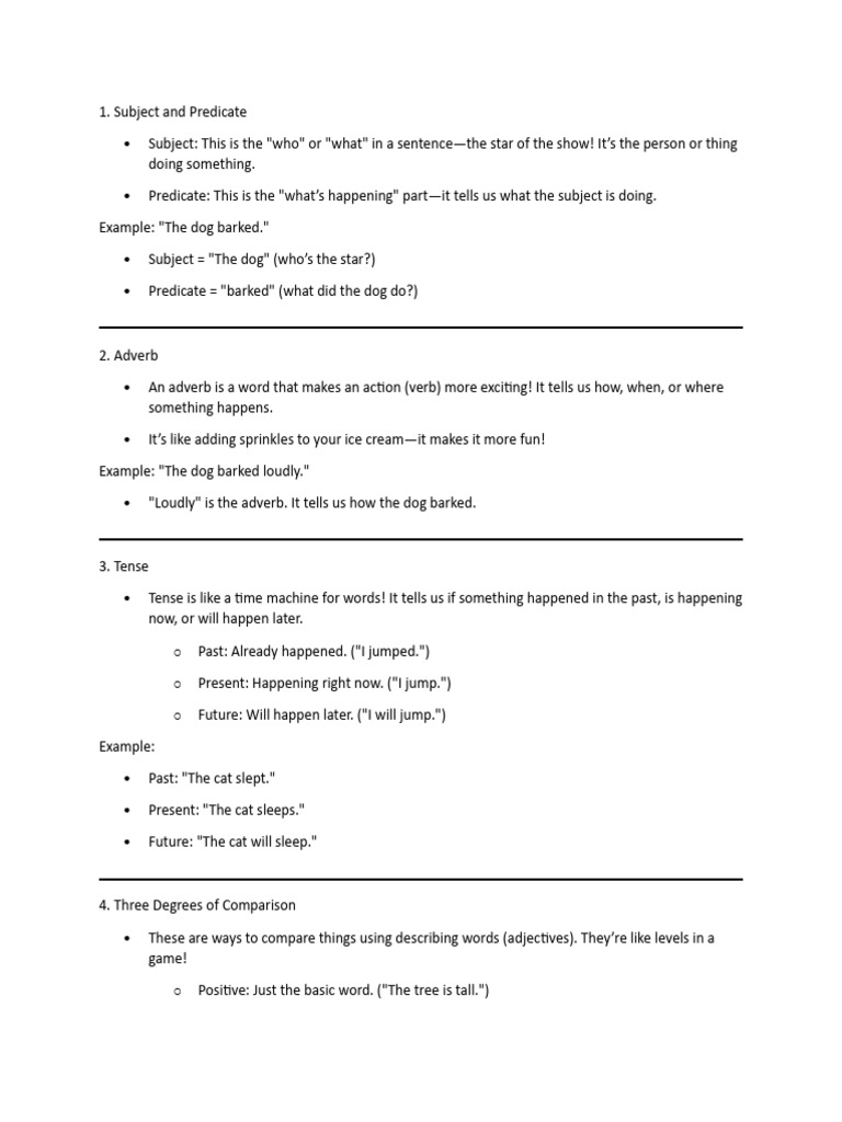 Understanding Sentence Structure Basics | PDF | Subject (Grammar) | Adverb