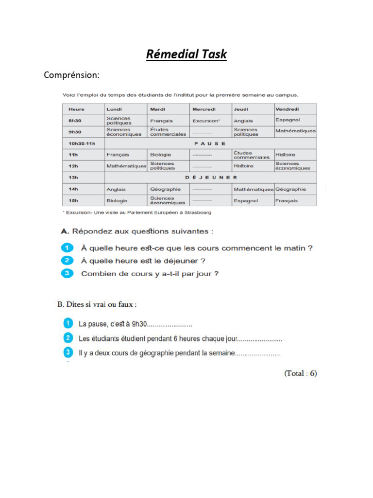 French WS Remedial Task | PDF