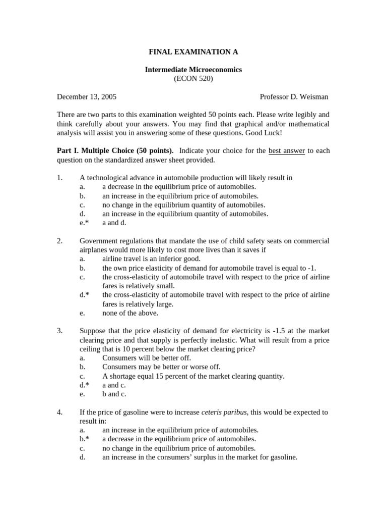 Intermediate Microeconomics Final Exam | PDF | Economics | Economies