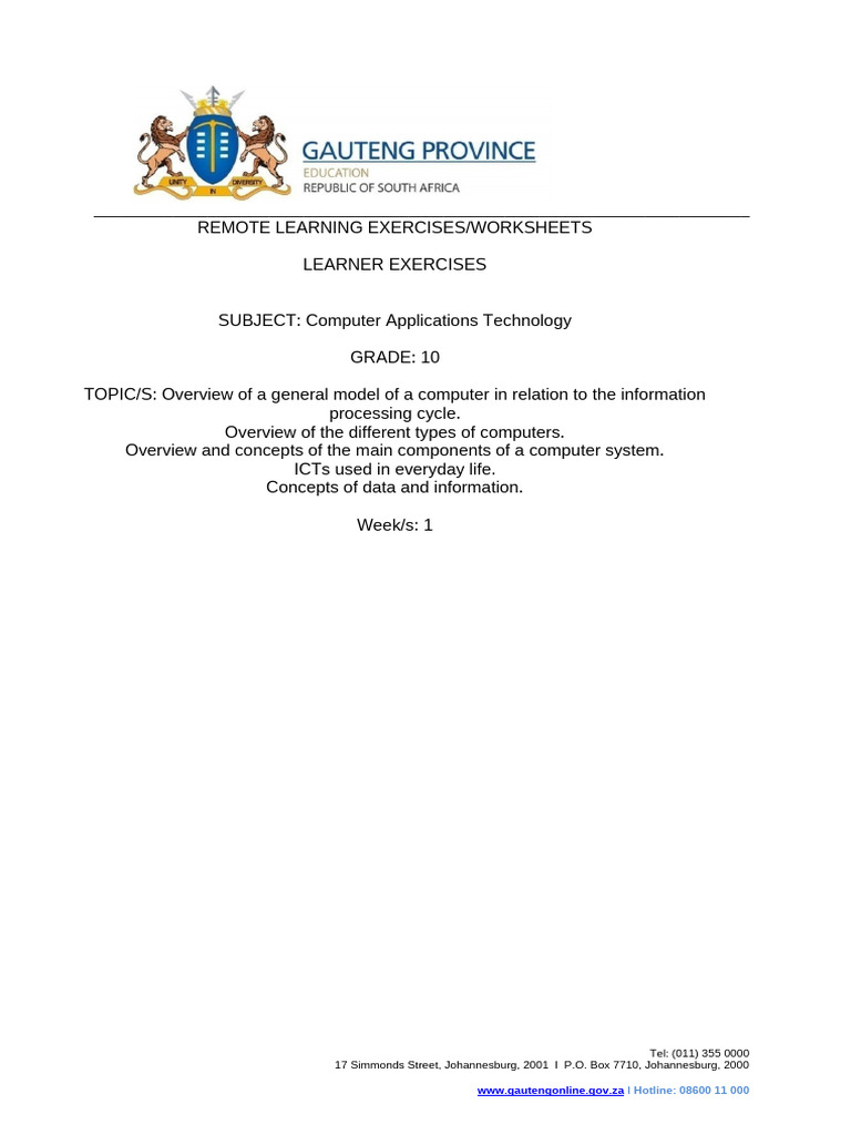Grade 10 Computer Applications Worksheets | PDF | Information ...