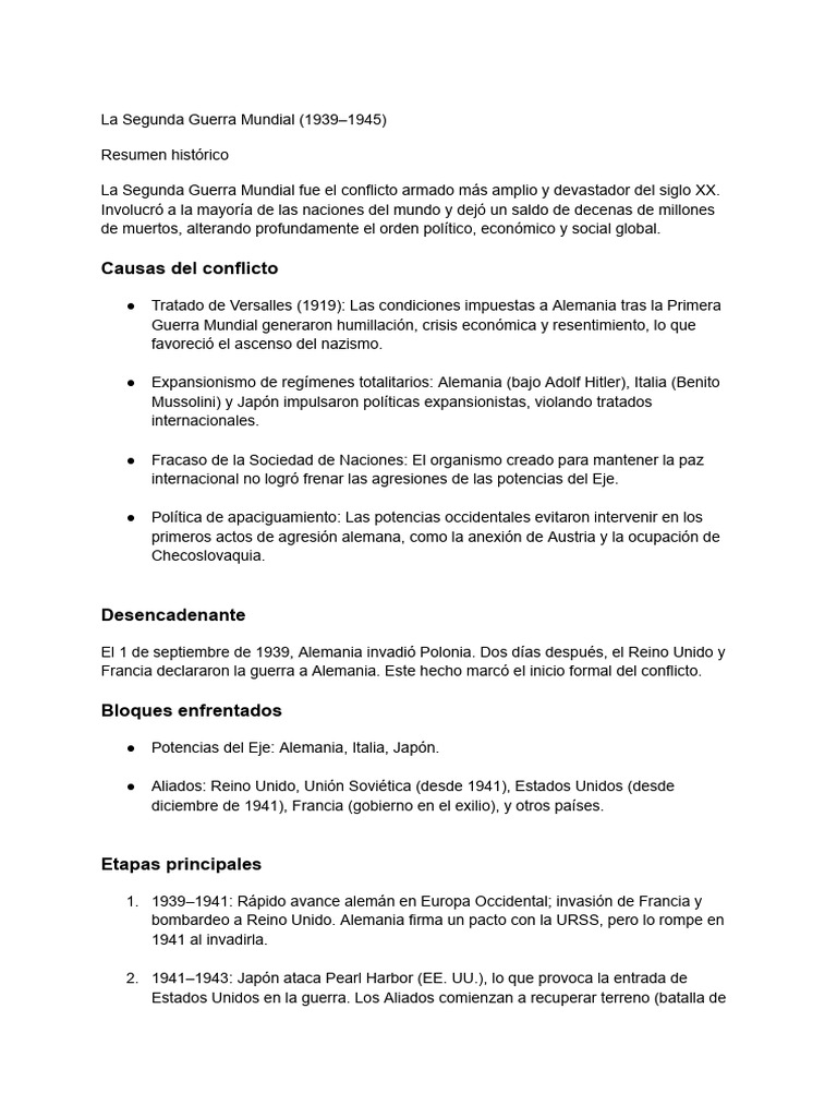 Causas y Consecuencias de la WWII | PDF | Segunda Guerra Mundial ...
