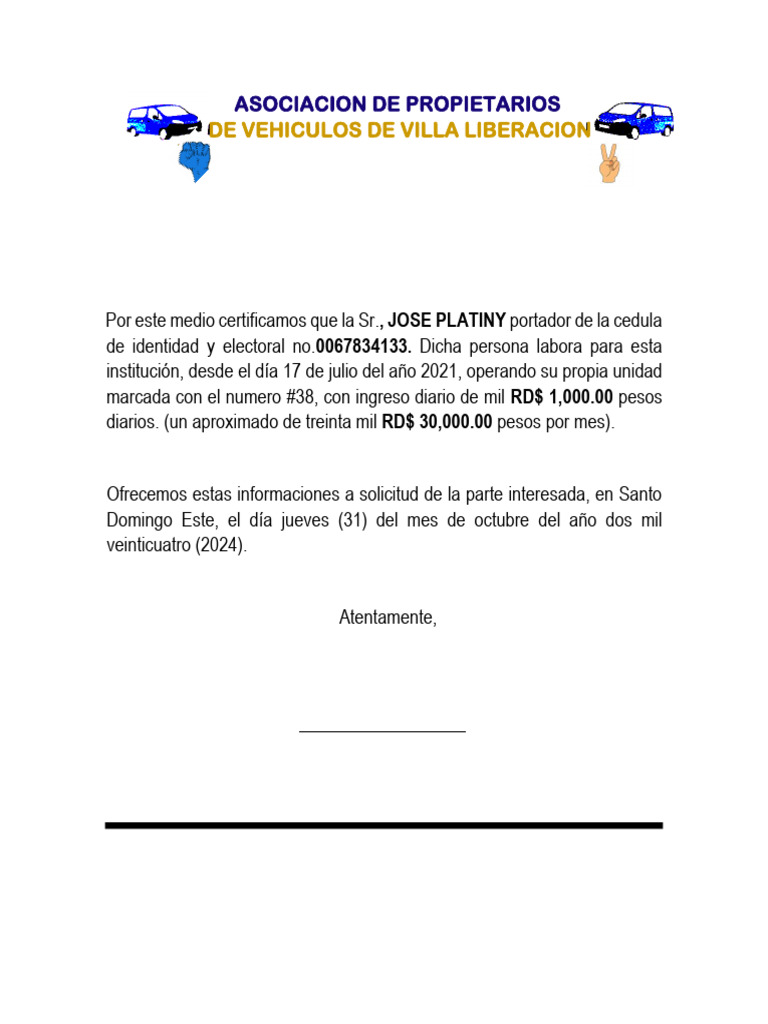 Carta de Jose Platiny. | PDF