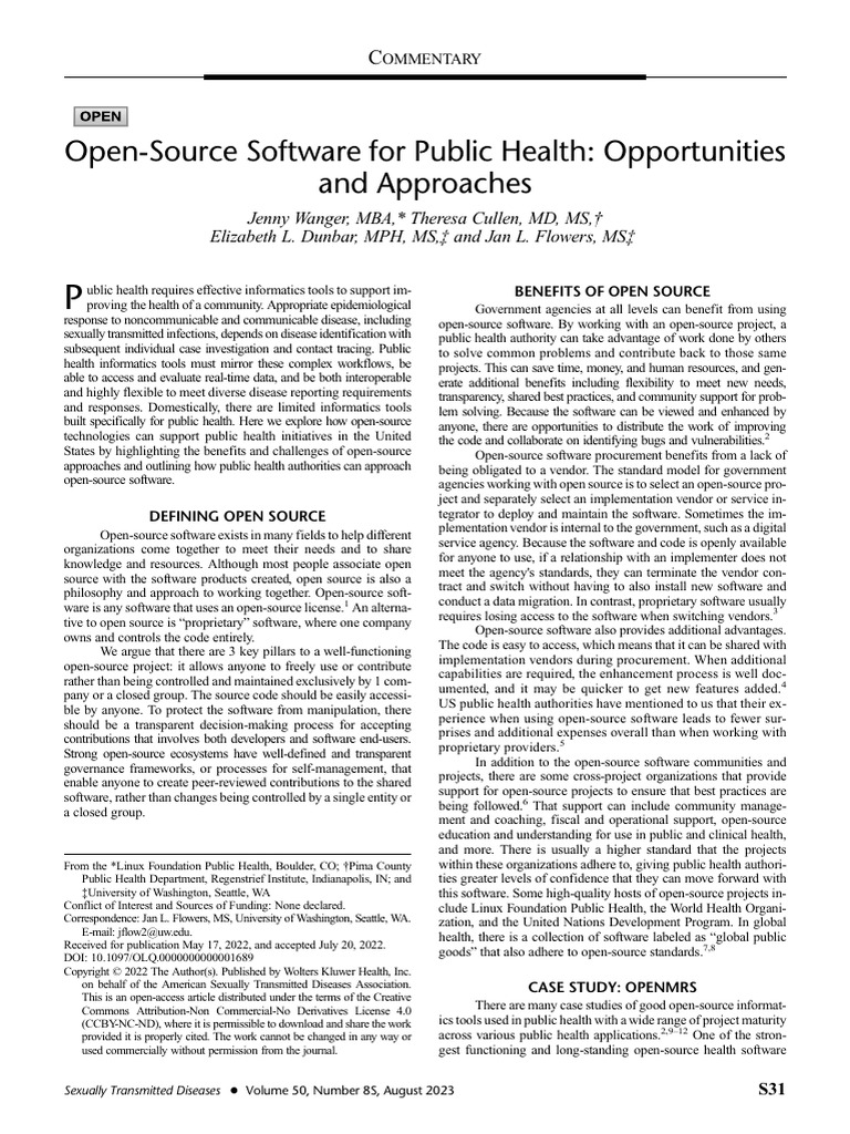 Open-Source Software For Public Health Opportunities | PDF | Software ...