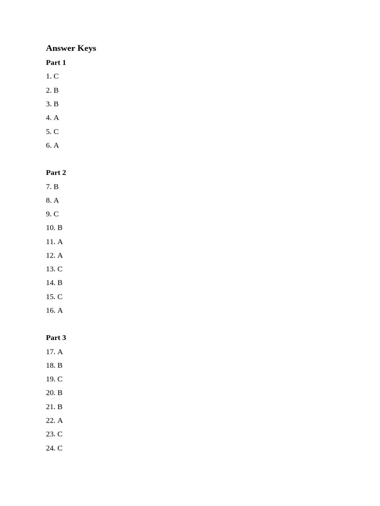 Answer Key for Multiple Choice Test | PDF