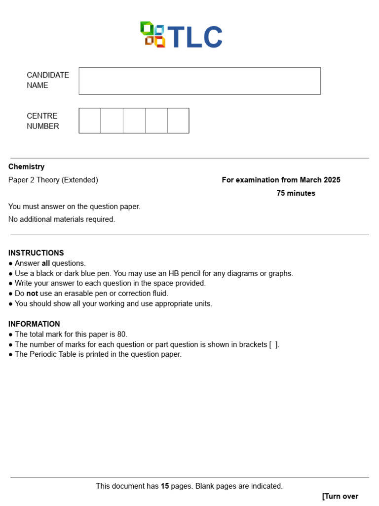 Chemistry Paper 2 Theory Exam 2025 | PDF | Chemical Elements | Atoms