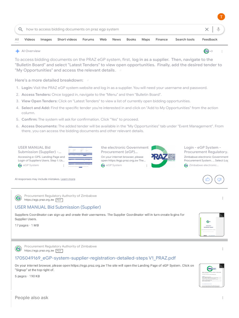 How To Access Bidding Documents On Praz Egp System - Google Sear | PDF ...