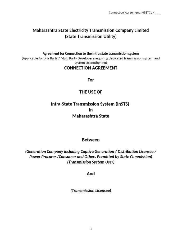 MSETCL Intra-State Connection Agreement | PDF | Electrical Grid ...