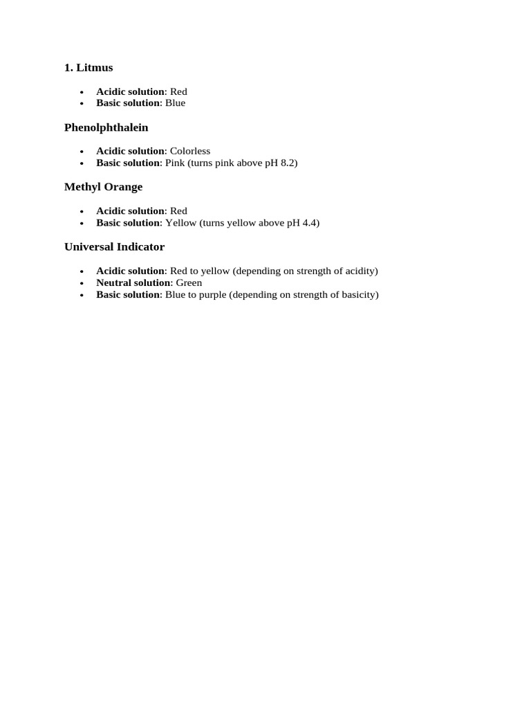 pH Indicator Color Changes | PDF