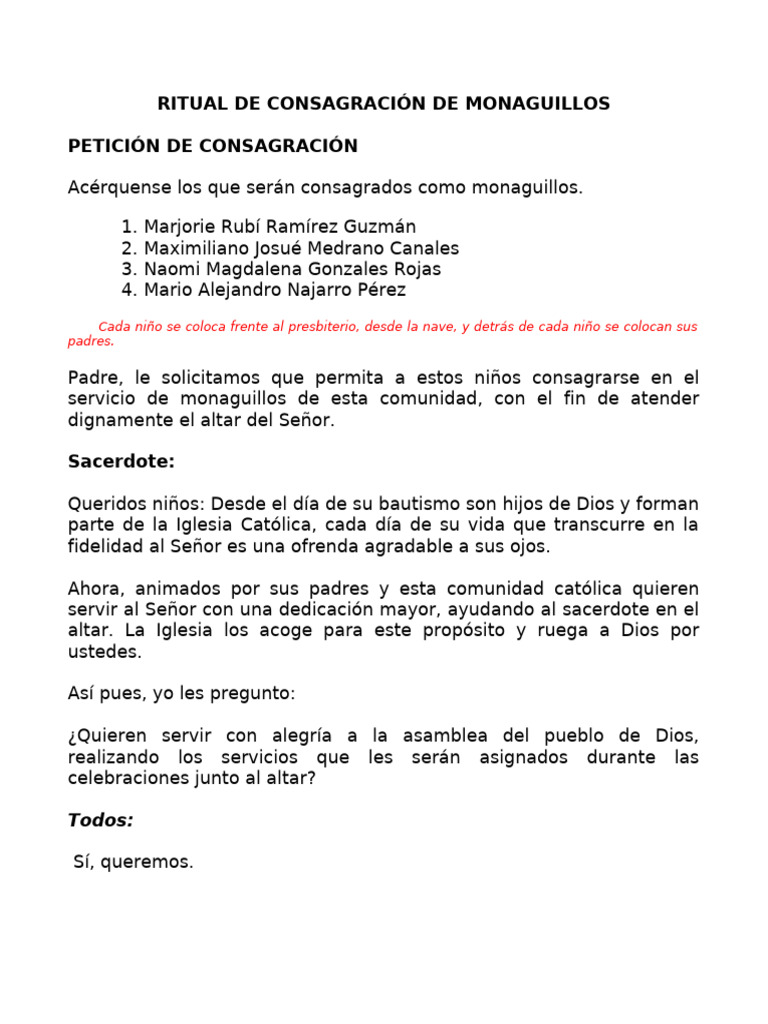 Consagración De Niños Monaguillos Pdf