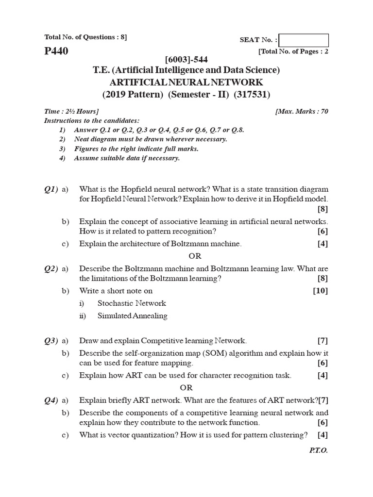 Artificial Neural Network Exam Guide | PDF | Computational Neuroscience ...