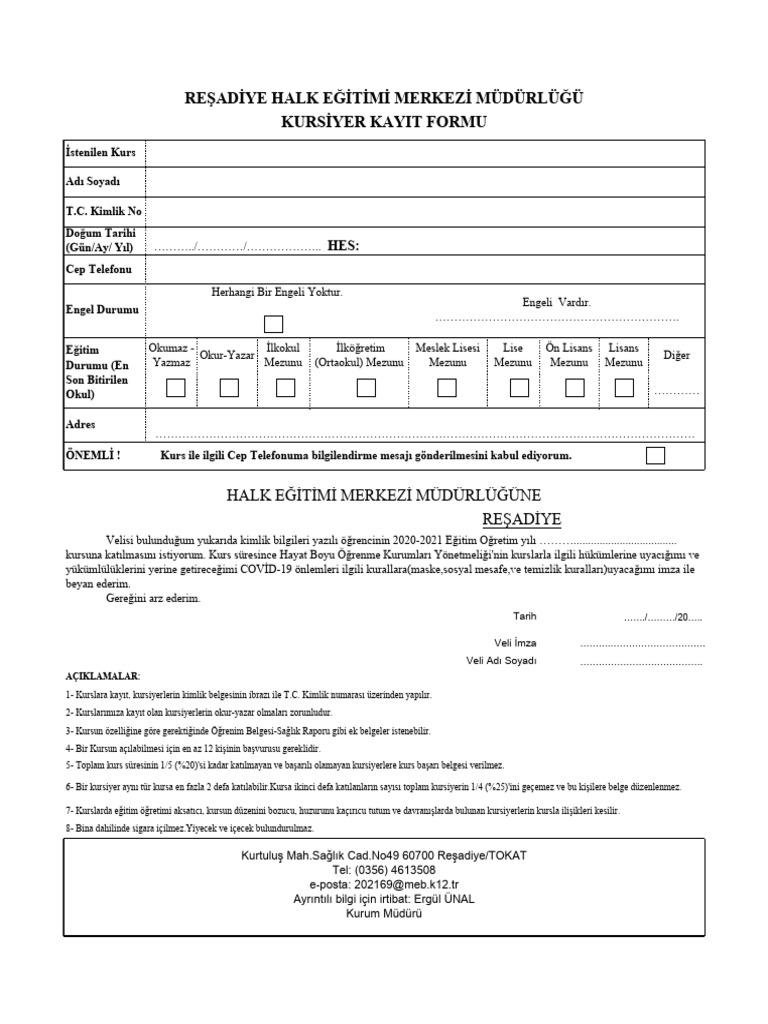 Kurs Kayit Formu | PDF