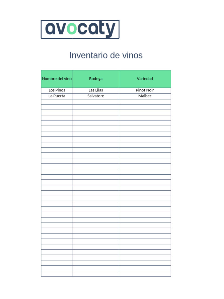 Plantilla Inventario Vinos Avocaty | PDF