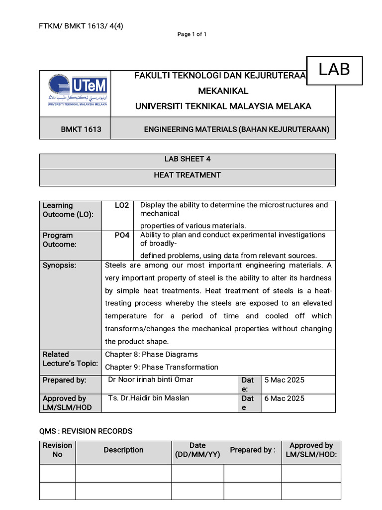 Lab 4 - Heat Treatment - 2025 | PDF | Heat Treating | Steel
