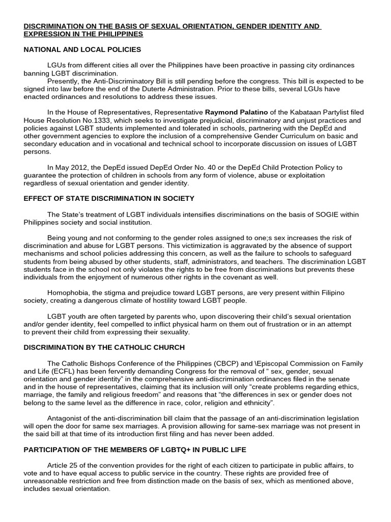 LGBT Discrimination Policies in the Philippines | PDF | Discrimination ...