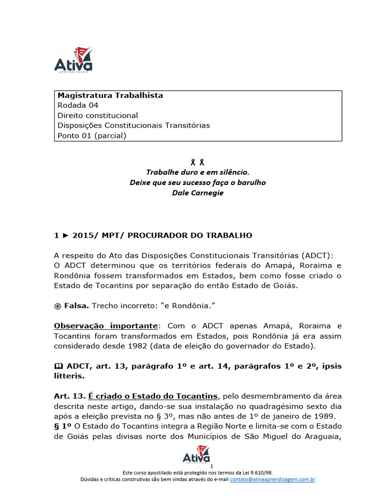Disposições Constitucionais Transitórias: ADCT | PDF | Emenda ...