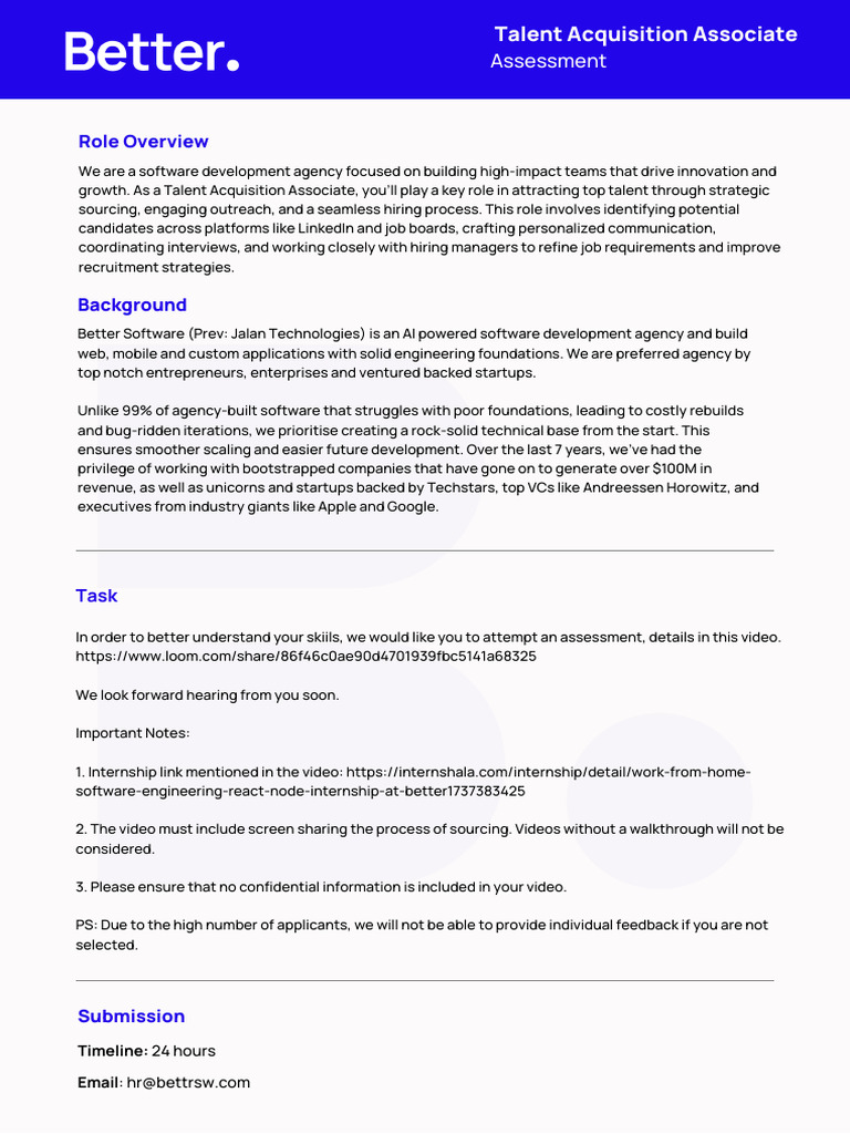 Talent Acquisition Associate Assessment Guide | PDF