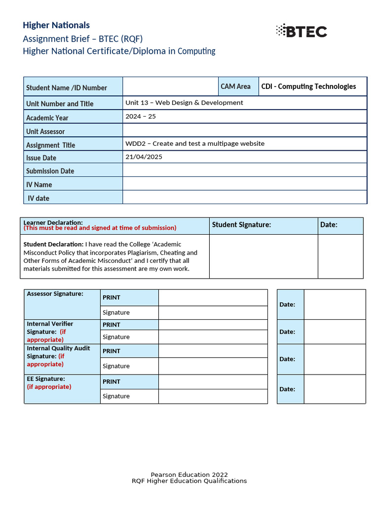 Web Design Assignment for BTEC Computing | PDF | Websites | World Wide Web