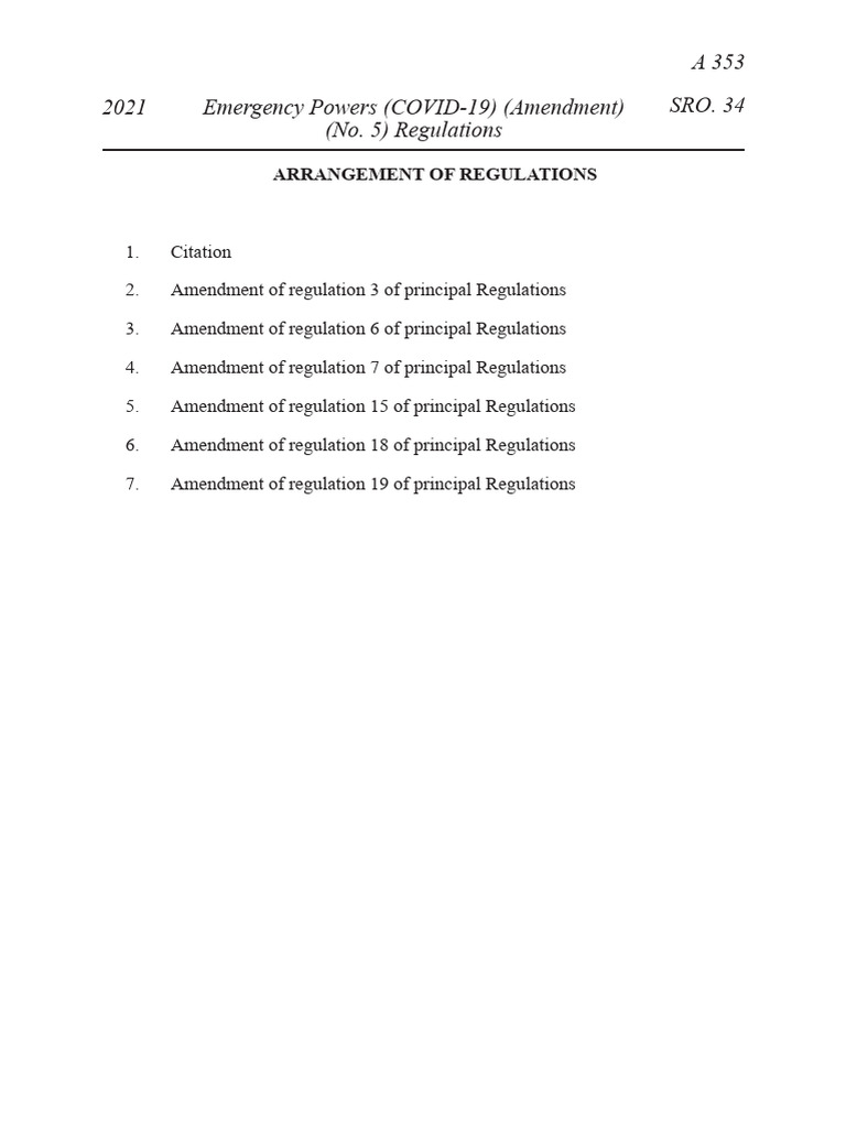 S.R.&O. 34 of 2021 Emergency Powers (COVID-19) (Amendment) (No. 5 ...