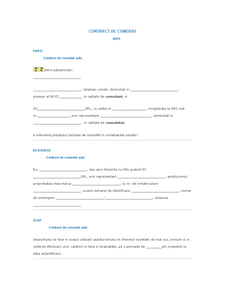 Contract de Comodat | PDF