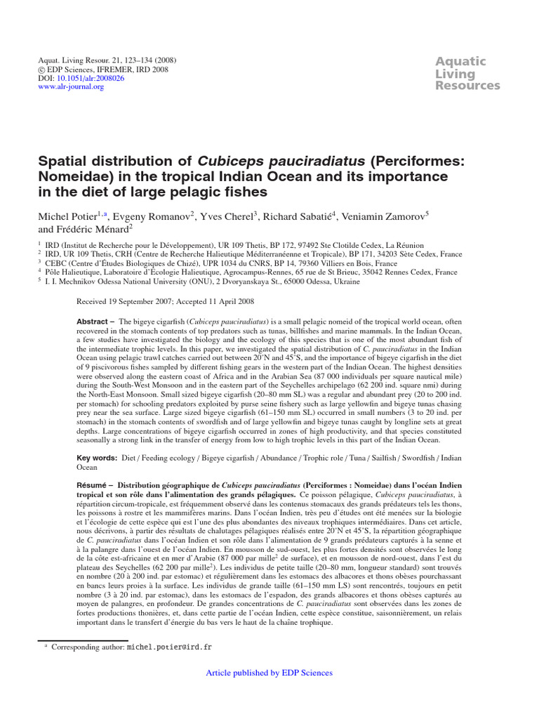 Distribution of Cubiceps pauciradiatus in Indian Ocean | PDF | Tuna | Fish