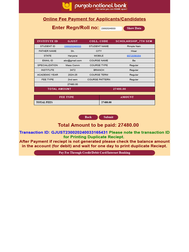 Online Fee Payment Instructions | PDF
