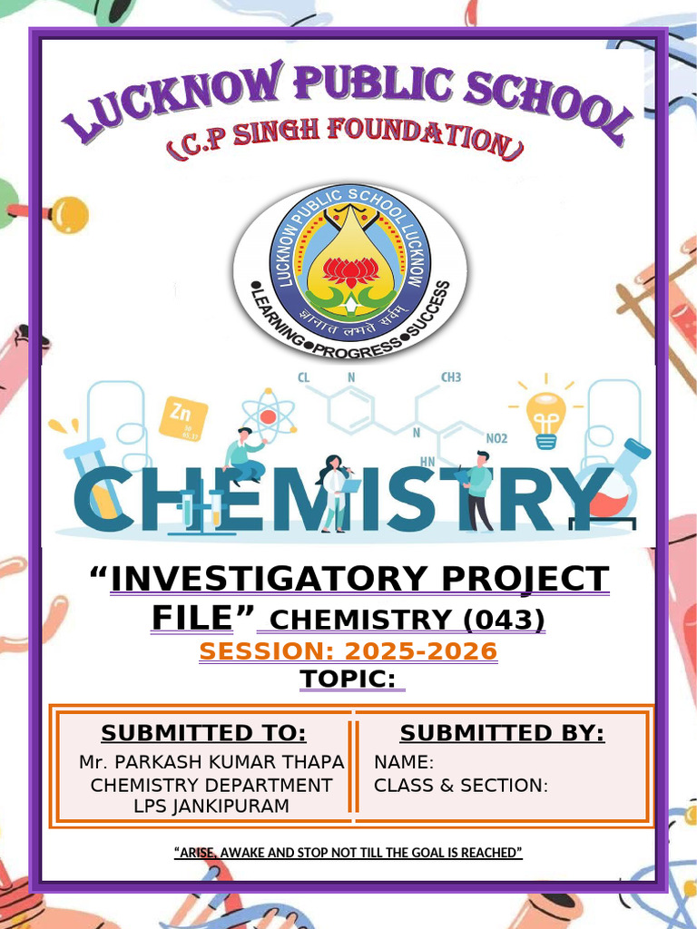 Chemistry Project Cover Page Class 12 | PDF