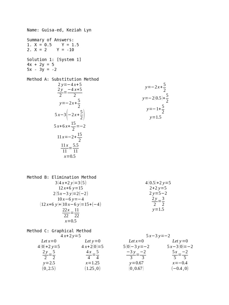 Methods of Solving System of Linear Equations | PDF | Algebra ...