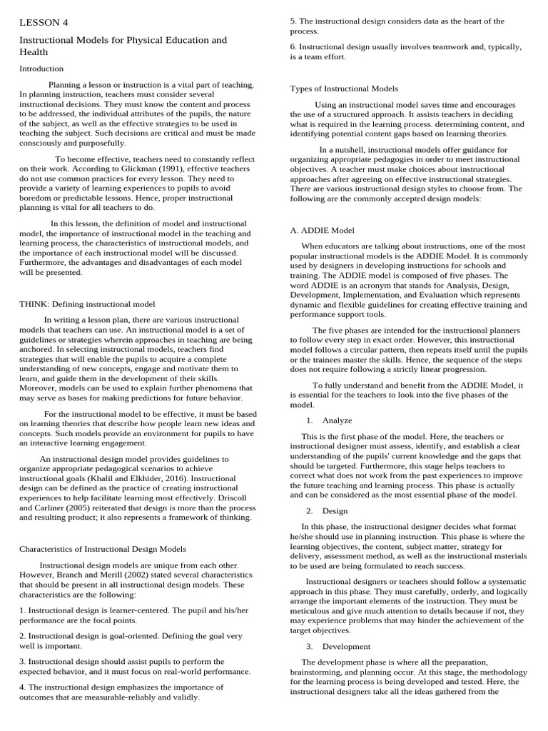 Instructional Models in PE and Health | PDF | Learning Styles ...