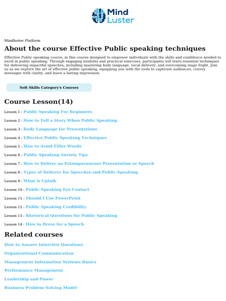 Effective Public Speaking Techniques Course Content | PDF