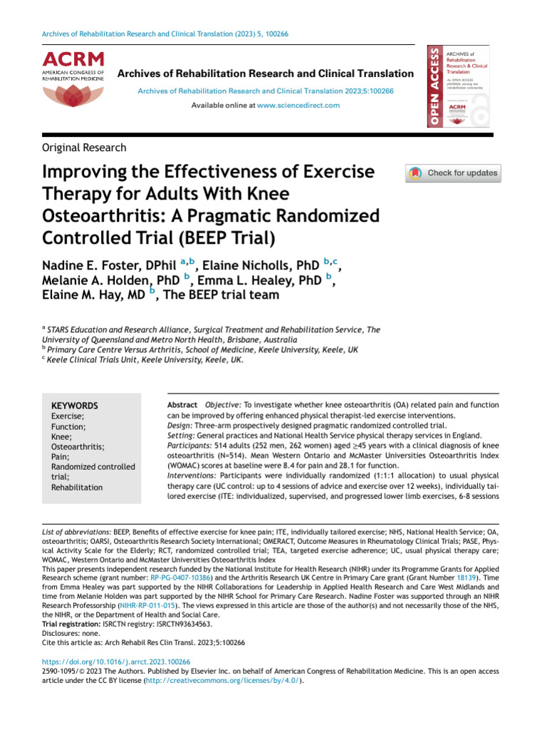 2023 - Improving The Effectiveness of Exercise Therapy For Adults With ...
