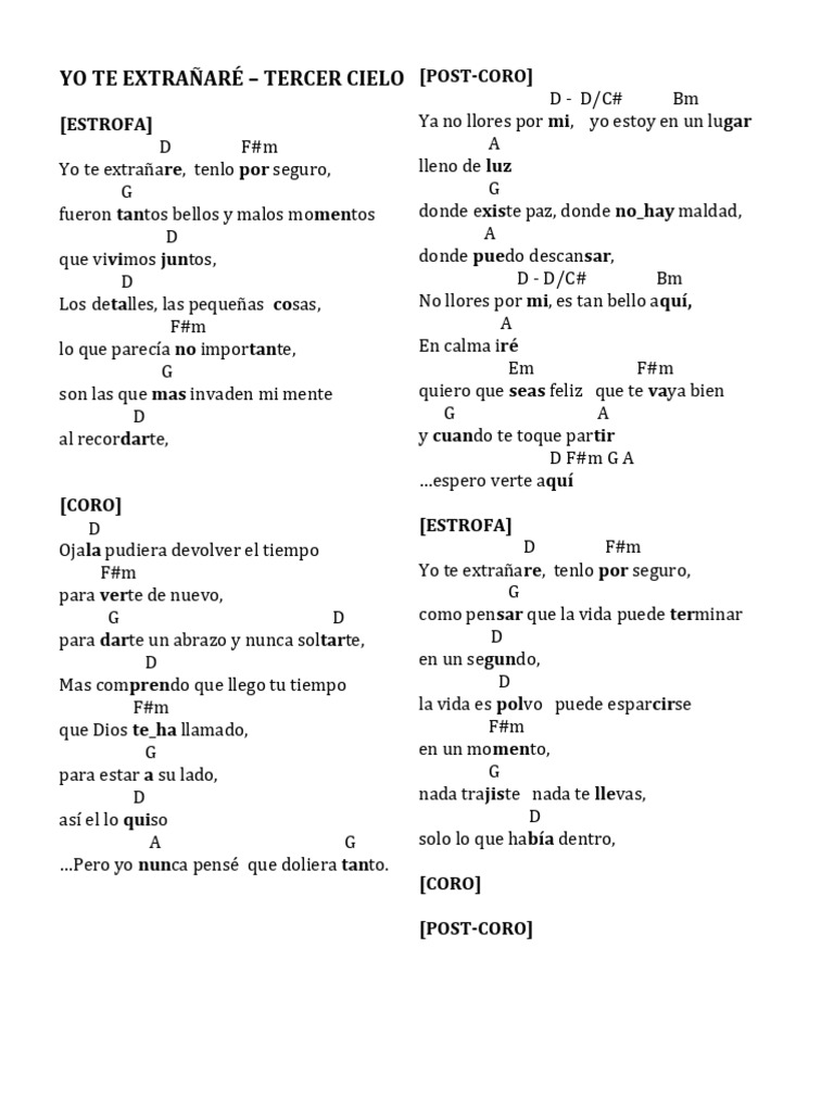 Yo Te Extrañaré - Tercer Cielo | PDF