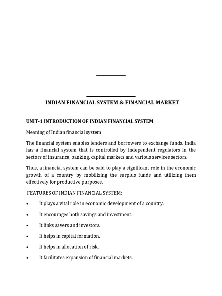 Indian Financial System and Financial Market Notes Mba | PDF ...