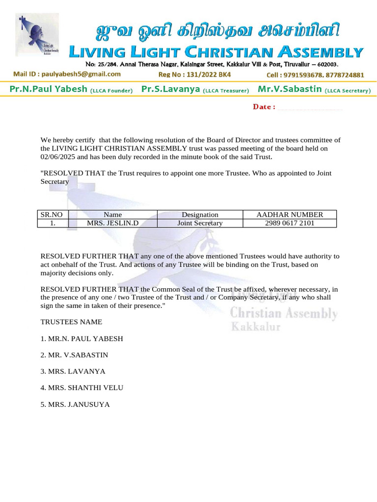 Board Resolution for Trustee Appointment | PDF
