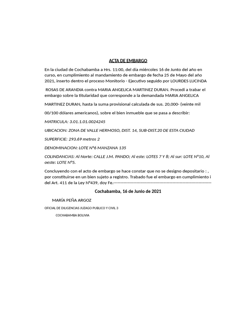 Acta de Embargo | PDF
