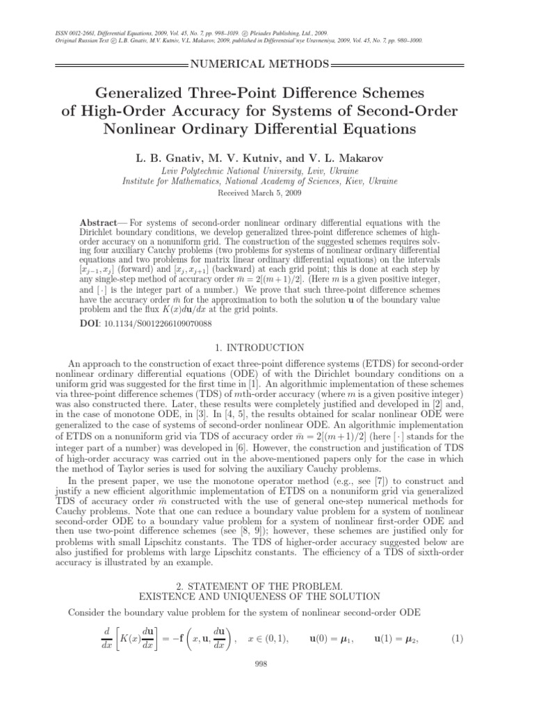 High-Order Three-Point Difference Schemes | PDF | Nonlinear System ...