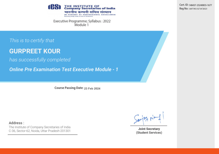 Certification of Online Exam Completion | PDF