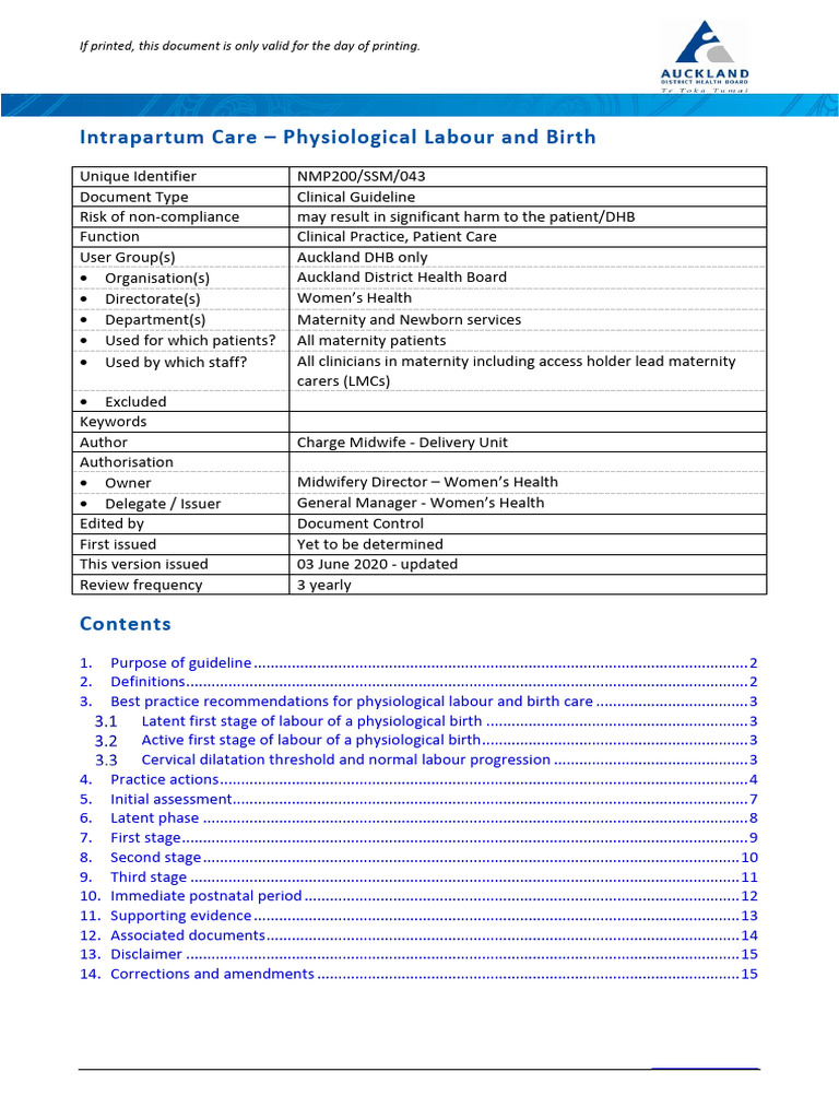 Intrapartum Care Guidelines for Physiological Birth | PDF | Childbirth ...