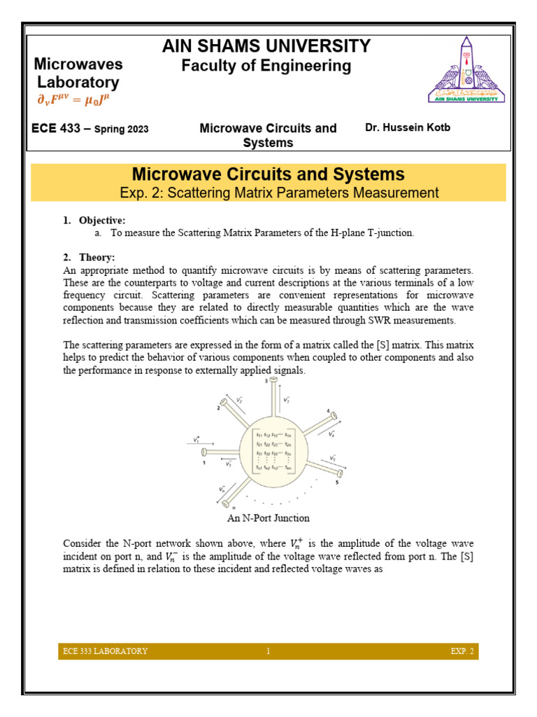 Exp. 2 Scattering Matrix Parameters | PDF | Oscillation | Electricity