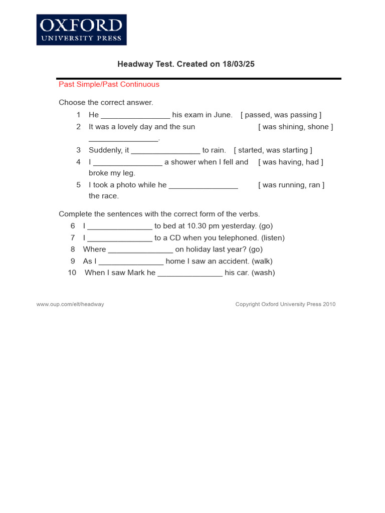Past Simple and Continuous-Exercise | PDF