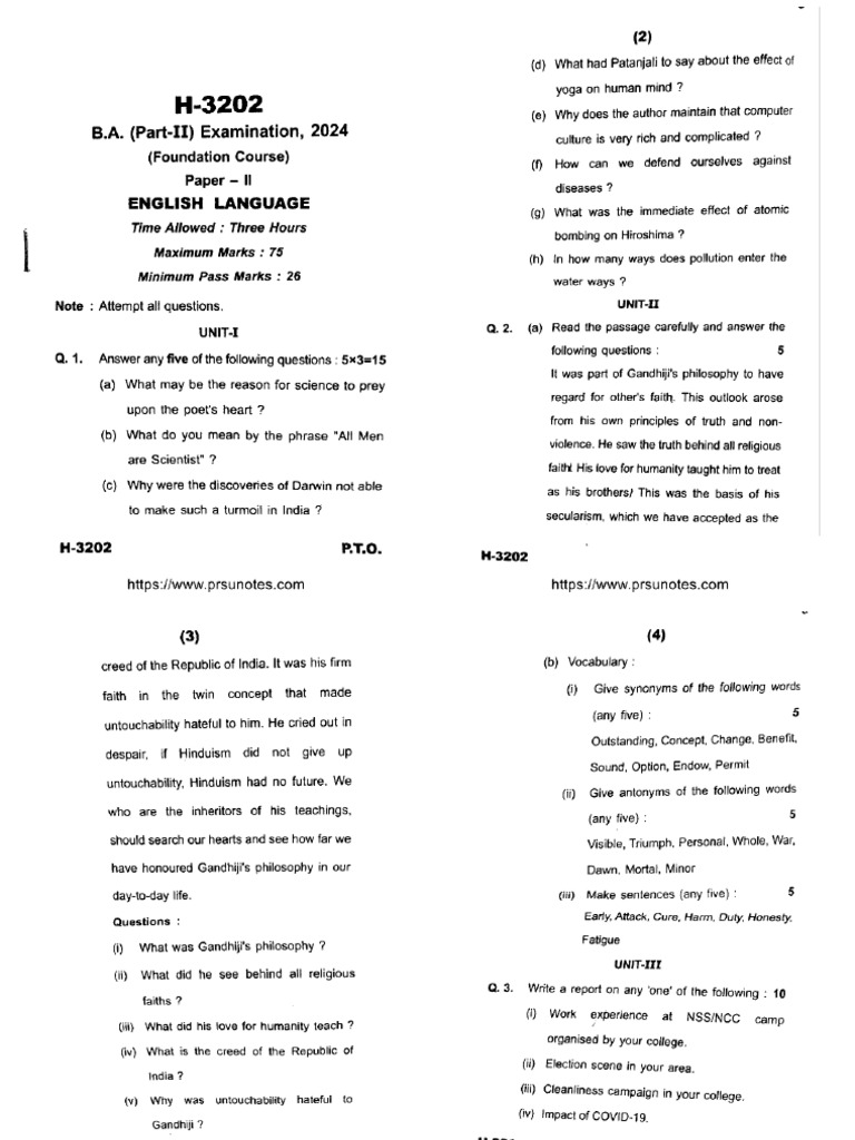 Ba Part 2 English Language H 3202 2024 | PDF