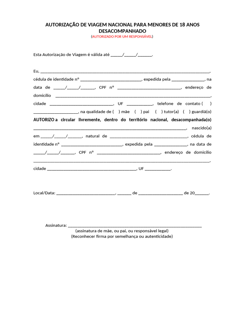 Autorização de Viagem de Menor Desacompanhado | PDF