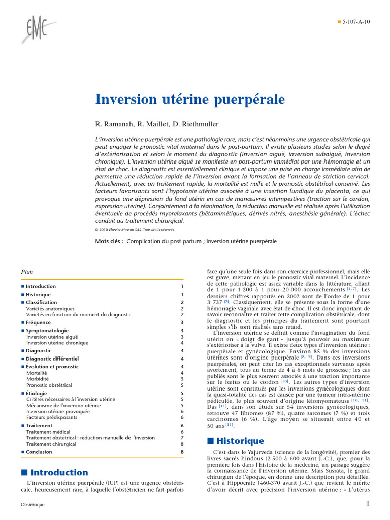 Inversion utérine puerpérale : enjeux et traitement | PDF ...