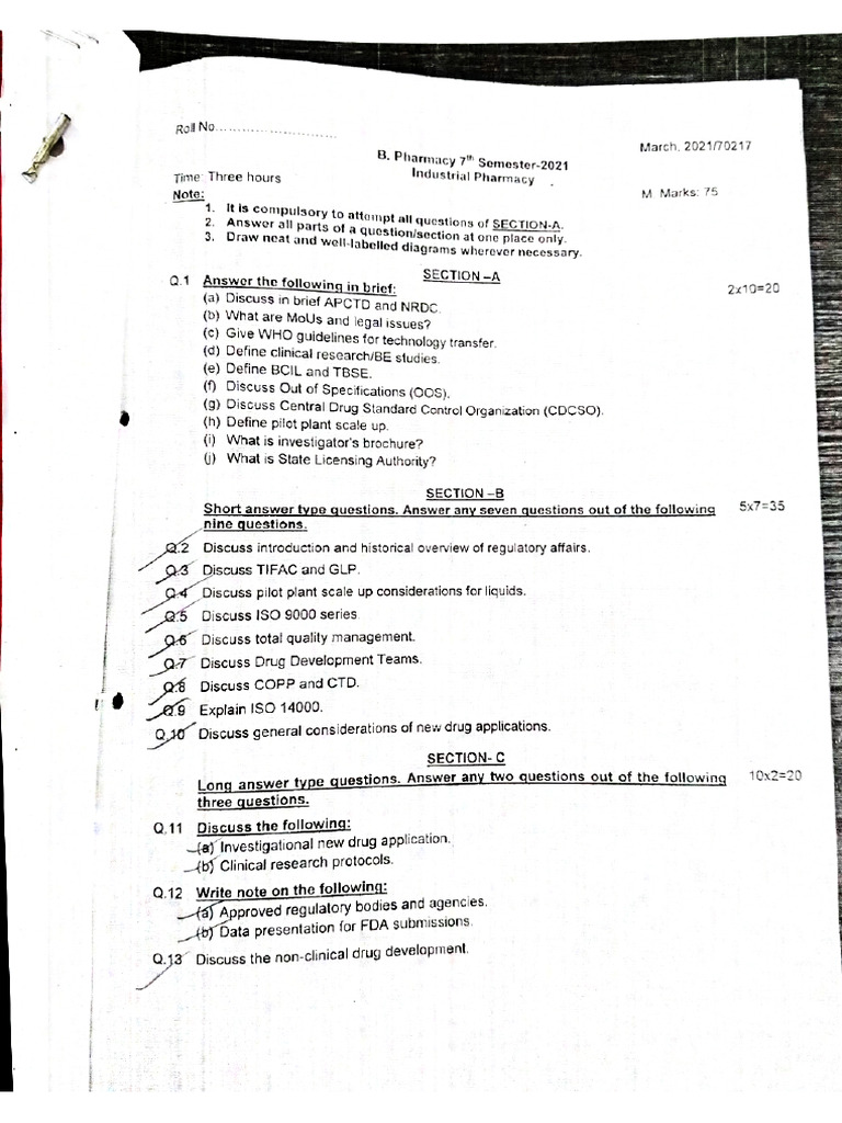 Previous Year Question Paper | PDF