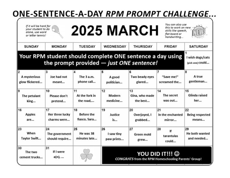 One-Sentence-a-Day Writing Challenge | PDF