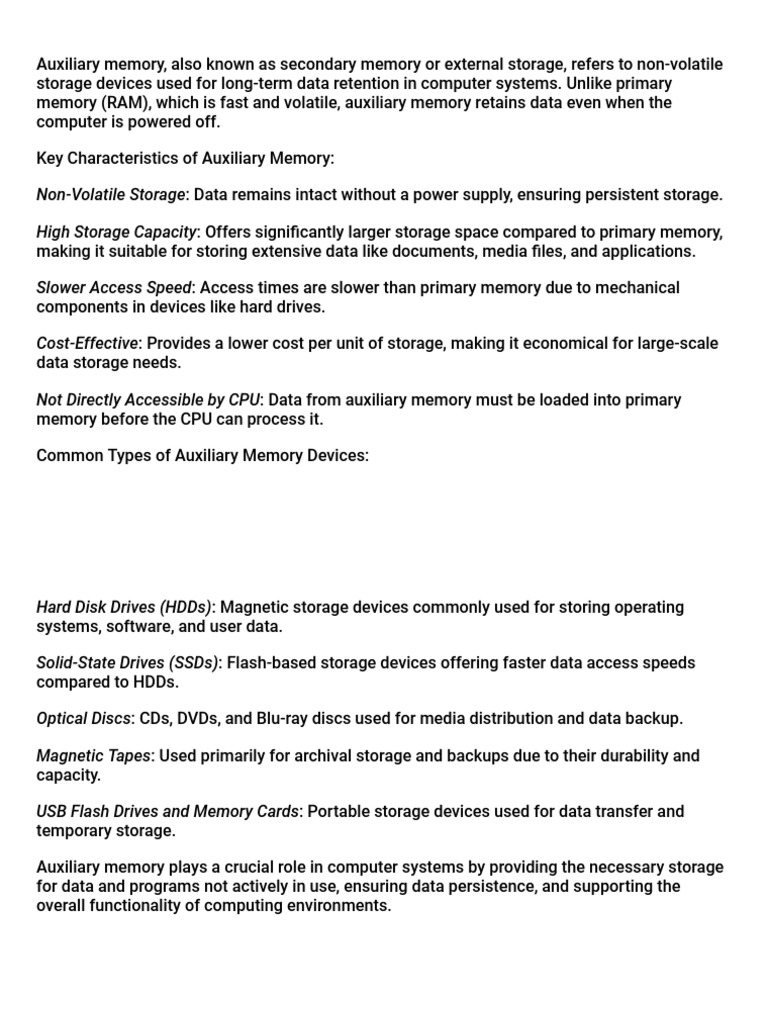 Auxiliary Memory | PDF