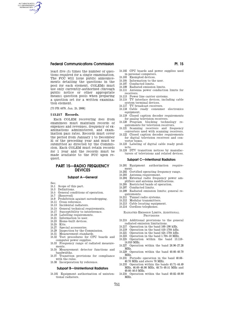 FCC Regulations for Radio Frequency Devices | PDF | Radio ...