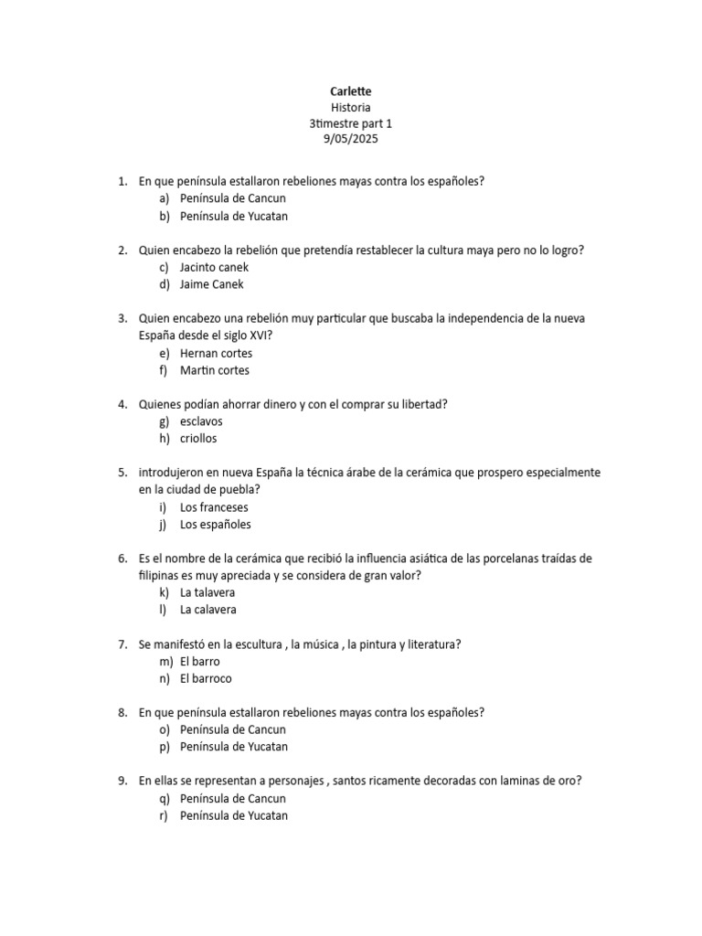 Carlette Historia 3 Trimestre Part 1 | PDF