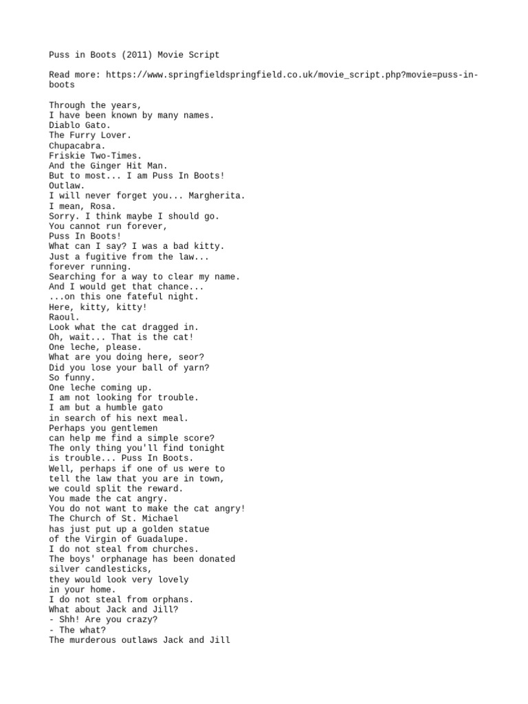 Puss in Boots (2011) Movie Script | PDF