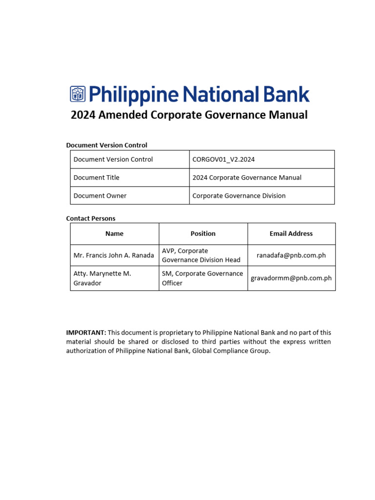 2024 Corporate Governance Manual Overview | PDF | Board Of Directors ...